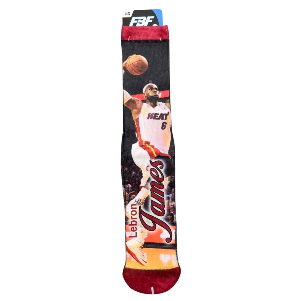 Bare Feet Miami Heat NBA Lebron James Athletic Crew Sock Unisex Large Black NWT